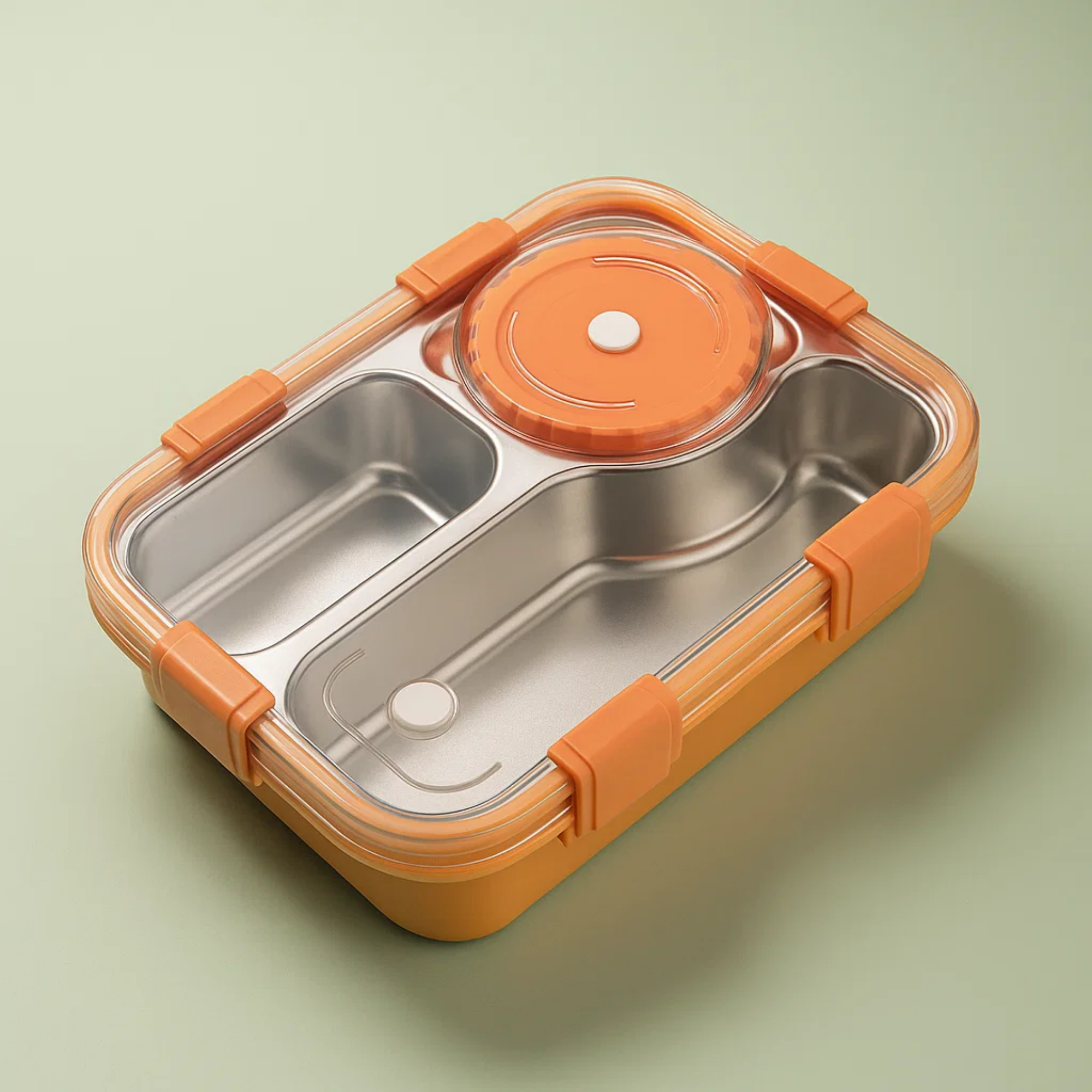 Korean Bento Box 3 Grid with Soup Bowl - Orange