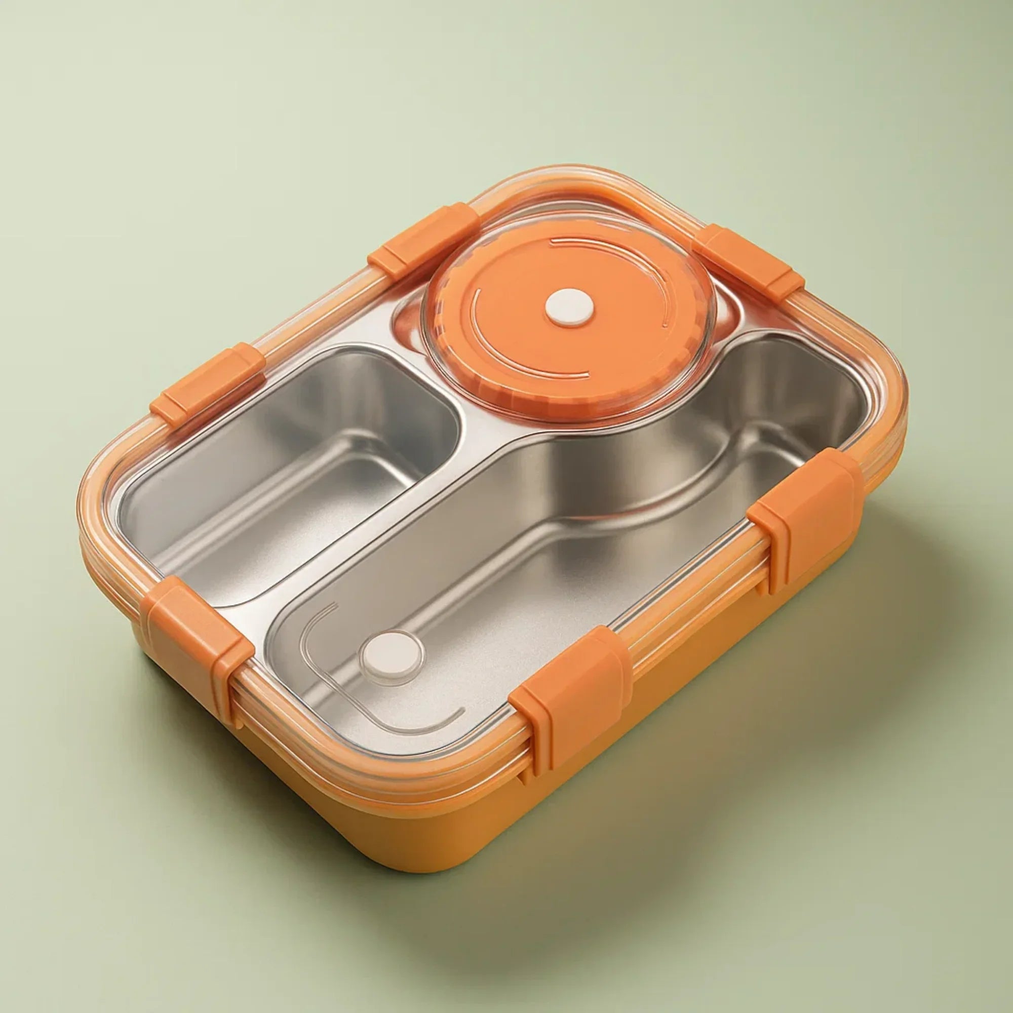 Korean Bento Box 3 Grid with Soup Bowl - Orange