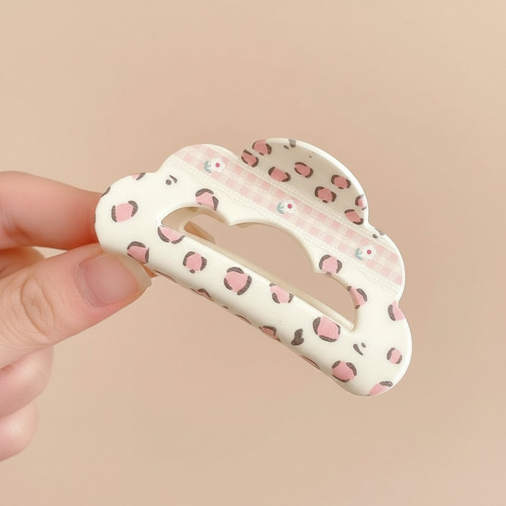 Leopard Print with Gingham Strip Claw Clip