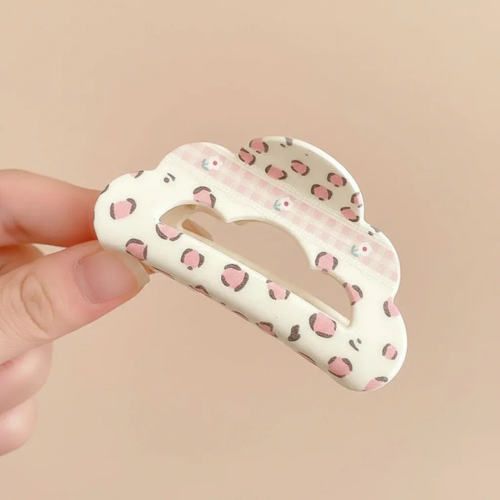 Leopard Print with Gingham Strip Claw Clip