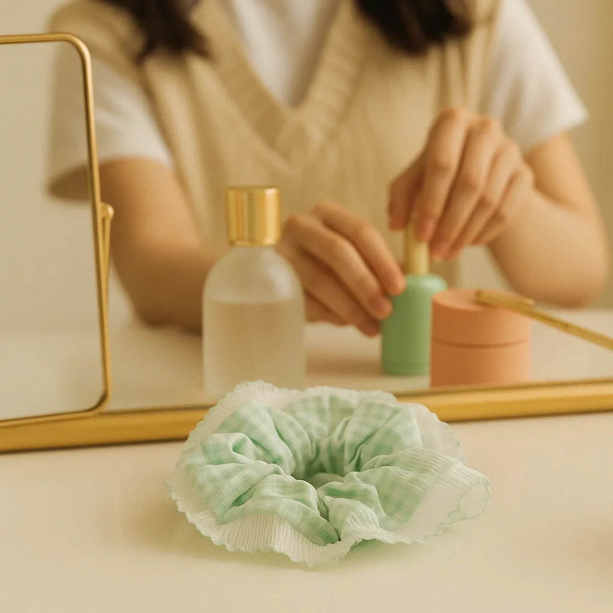 Green Gingham Frill Scrunchie