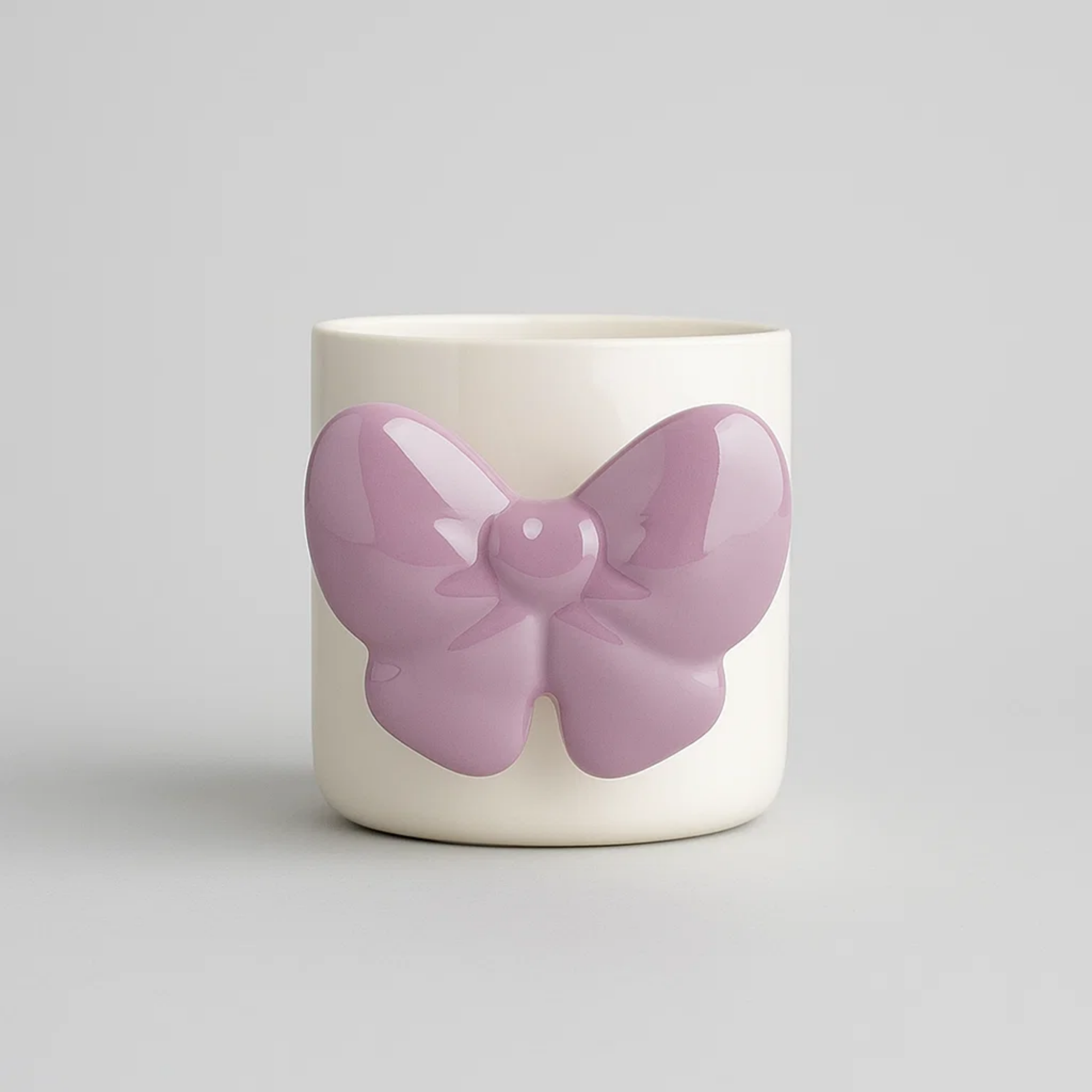 Glossy Ceramic Mug with Purple Butterfly Handle