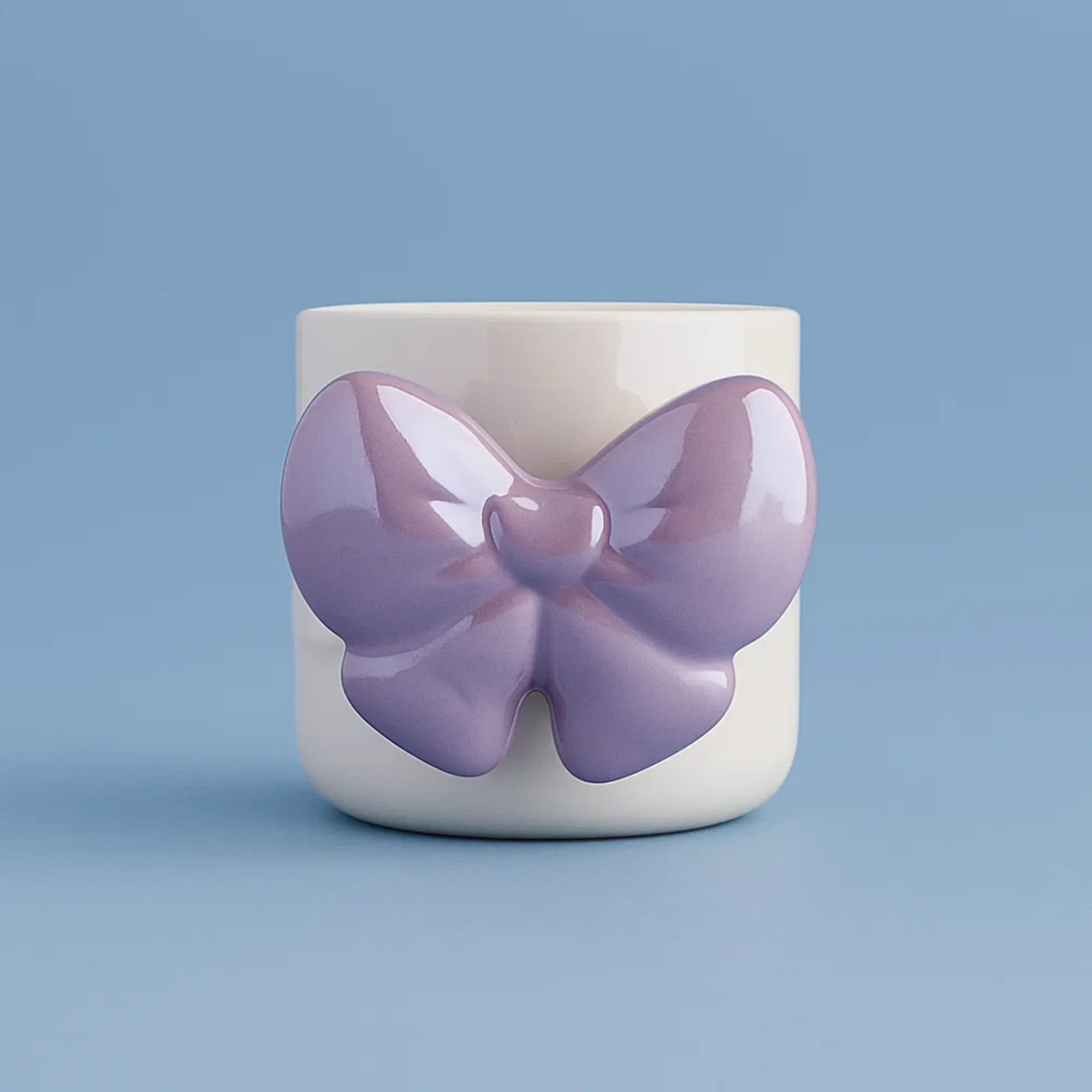 Glossy Ceramic Mug with Purple Butterfly Handle