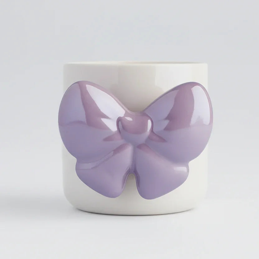 Glossy Ceramic Mug with Purple Butterfly Handle