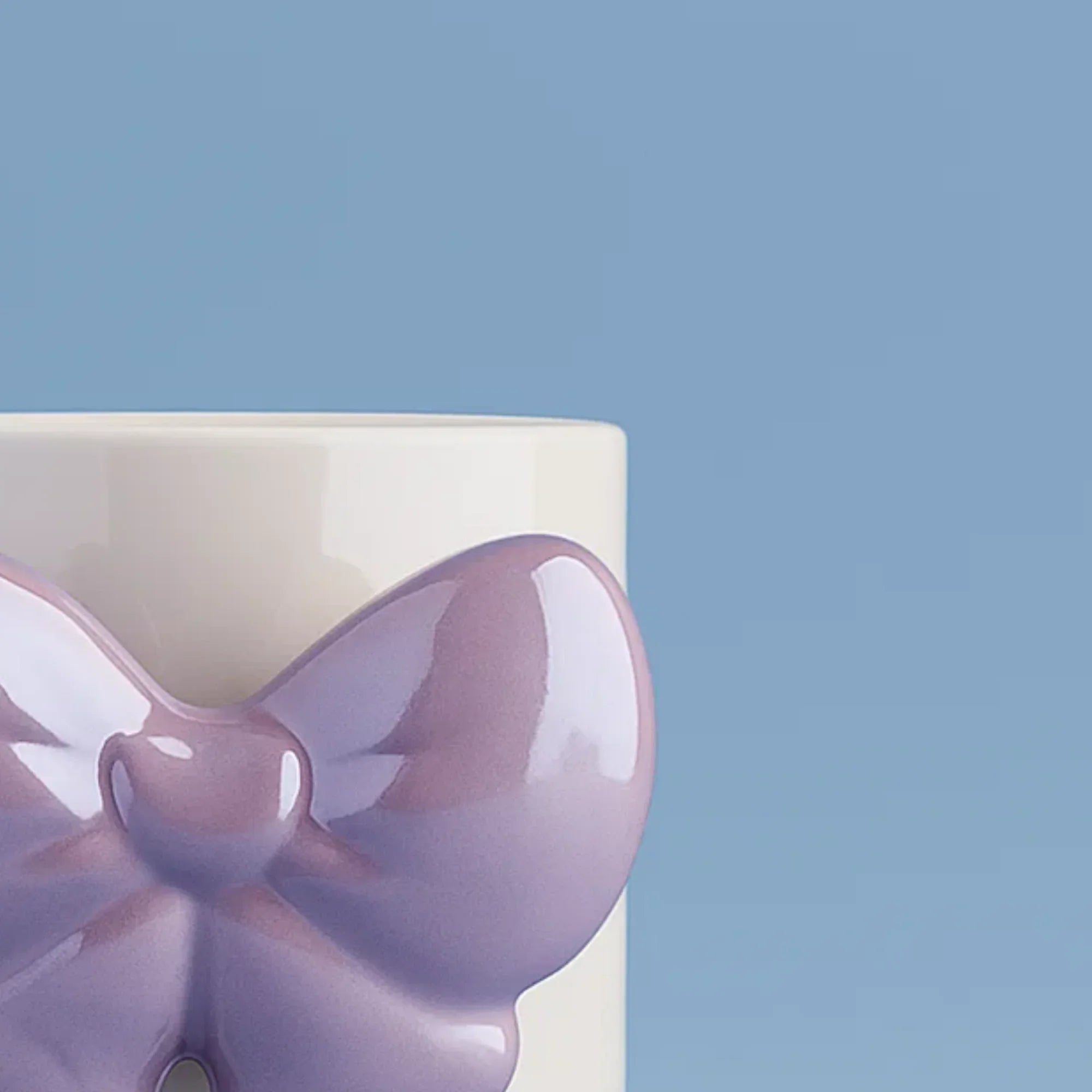 Glossy Ceramic Mug with Purple Butterfly Handle