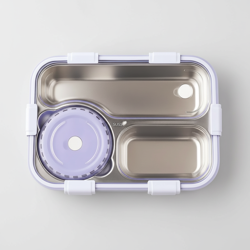 Korean Bento Box 3 Grid with Soup Bowl - Purple