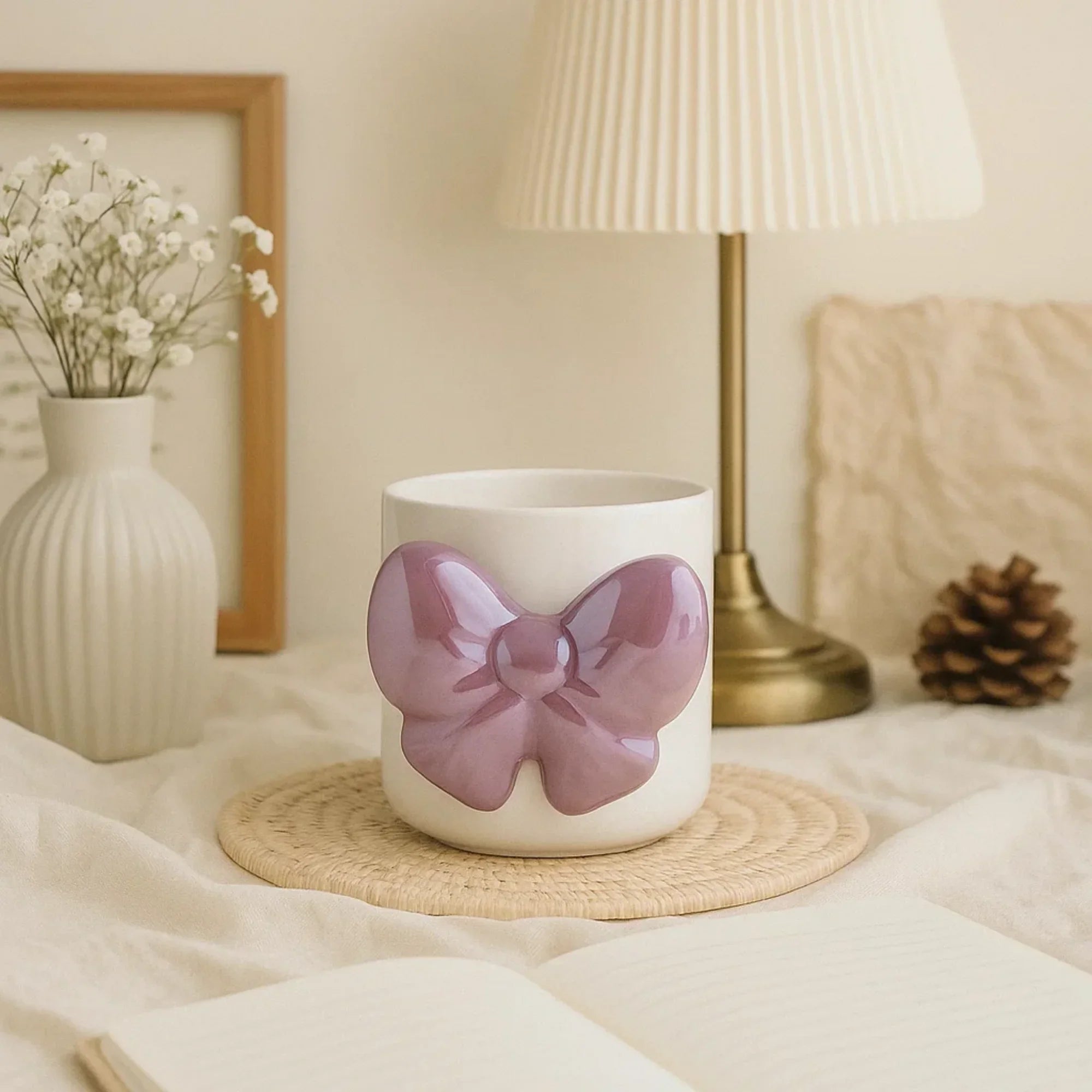 Glossy Ceramic Mug with Purple Butterfly Handle