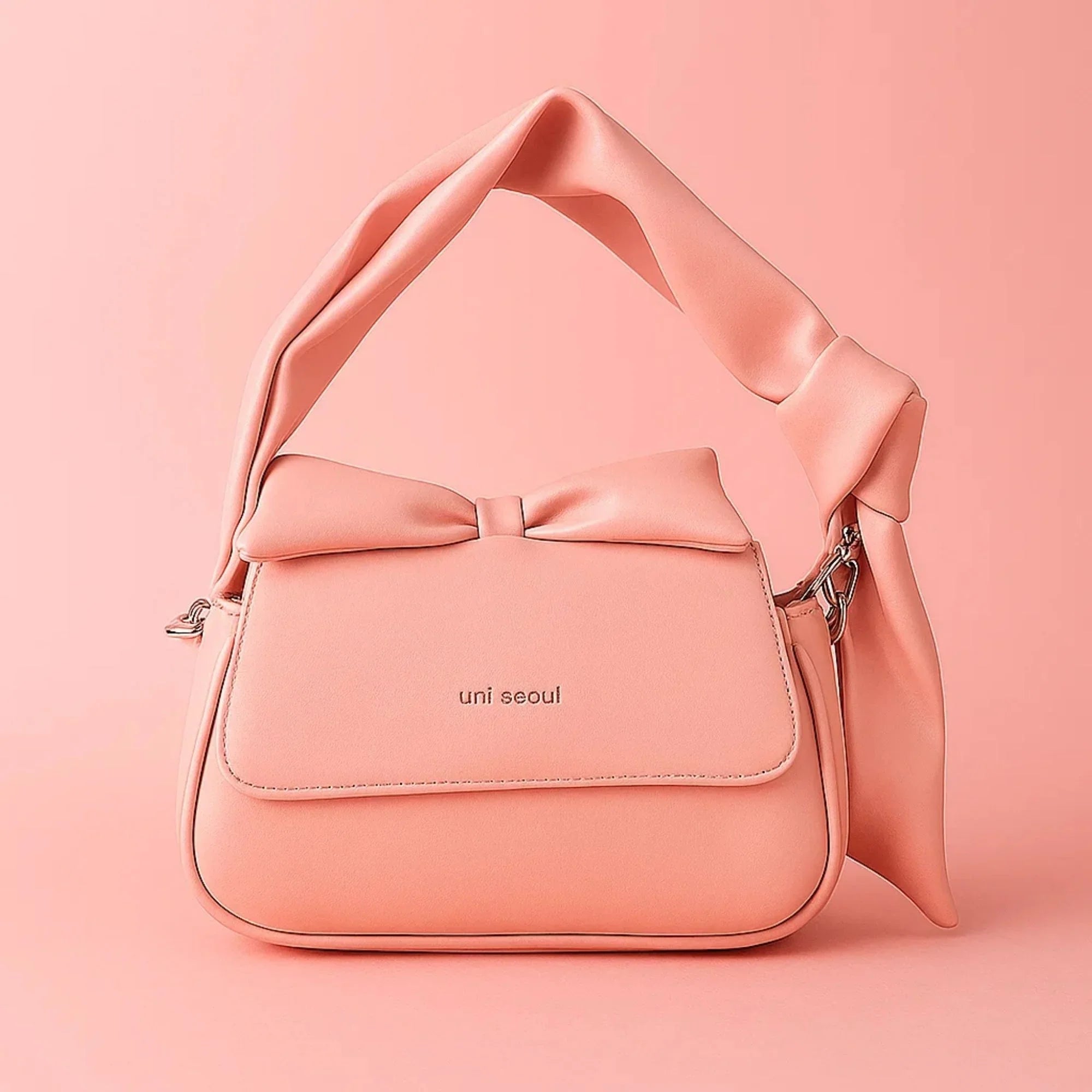 Puffed Bow Top Sling Bag - Baby Pink