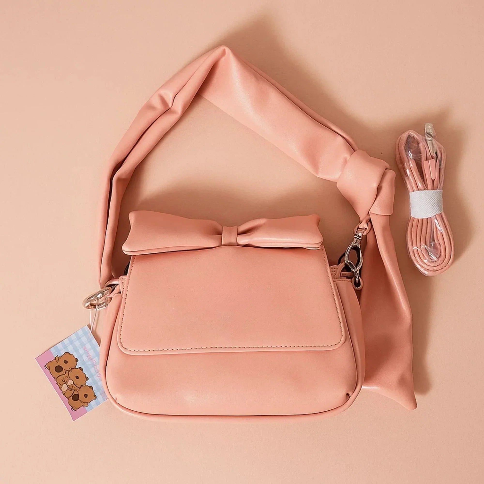 Puffed Bow Top Sling Bag - Baby Pink