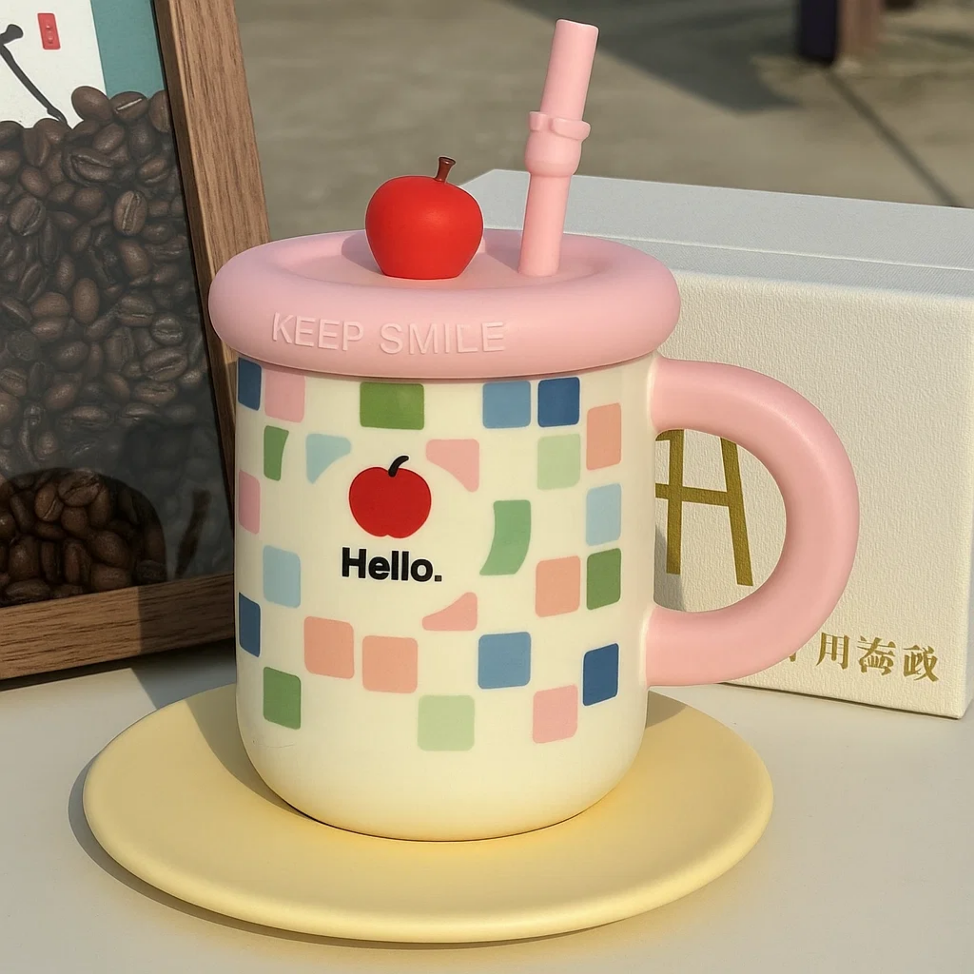 Cherry Ceramic Mug with Straw