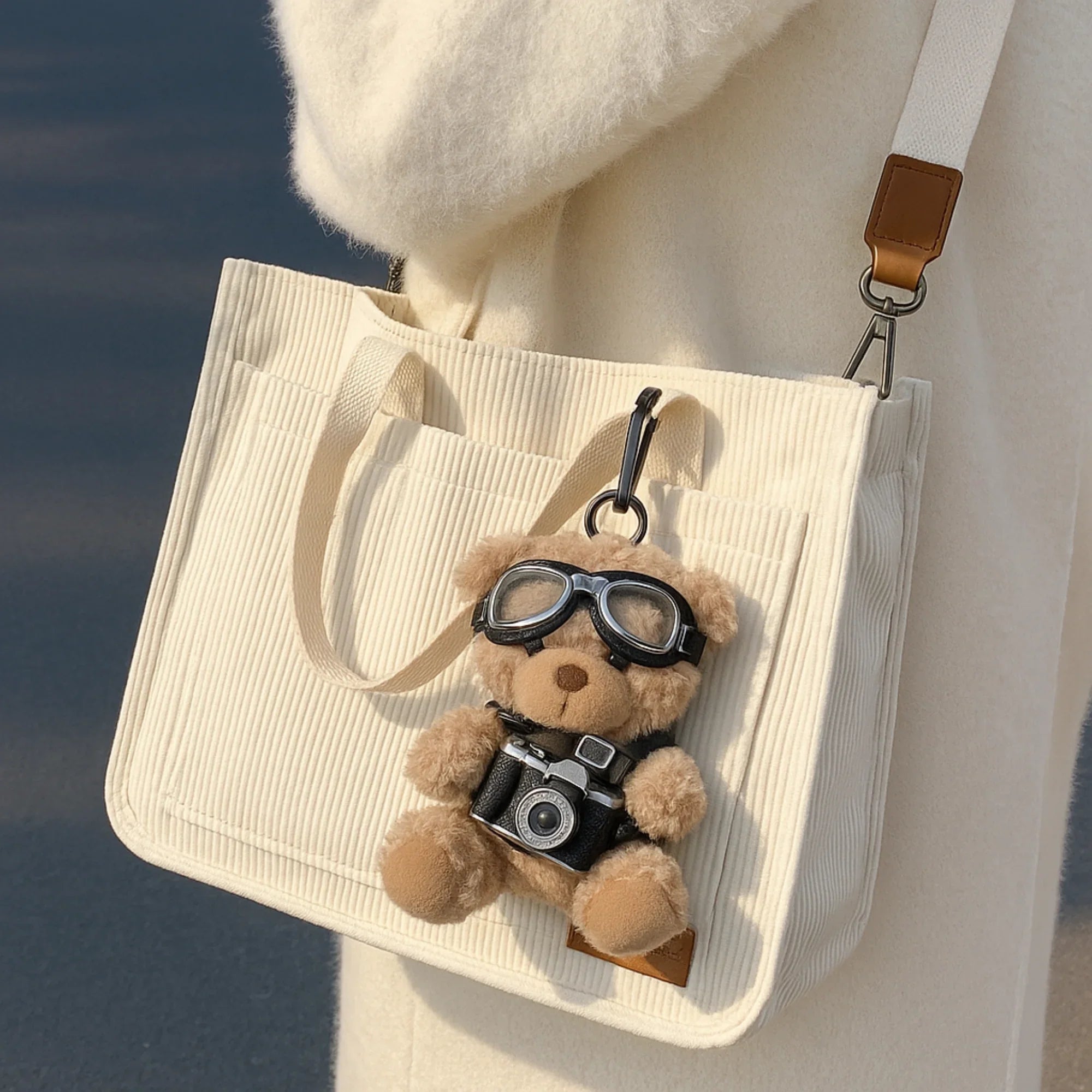 Goggles and Camera Teddy Brown Plushie Keyring