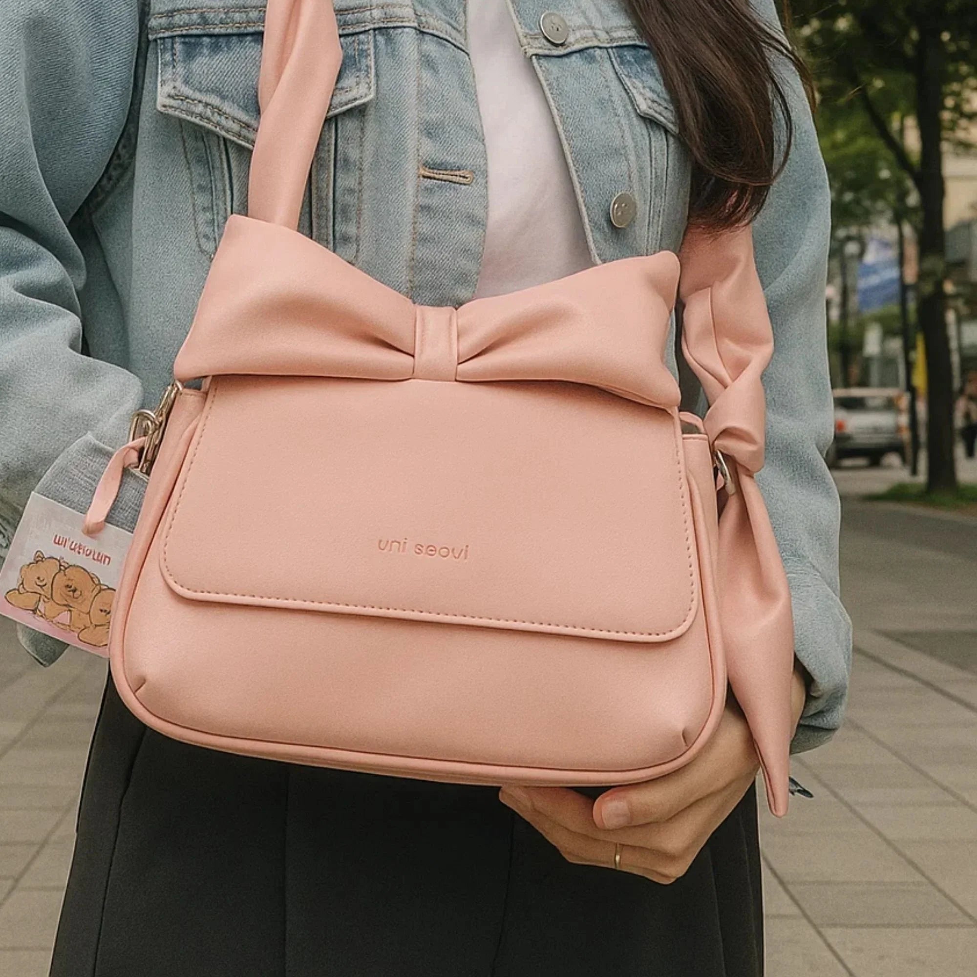 Puffed Bow Top Sling Bag - Baby Pink