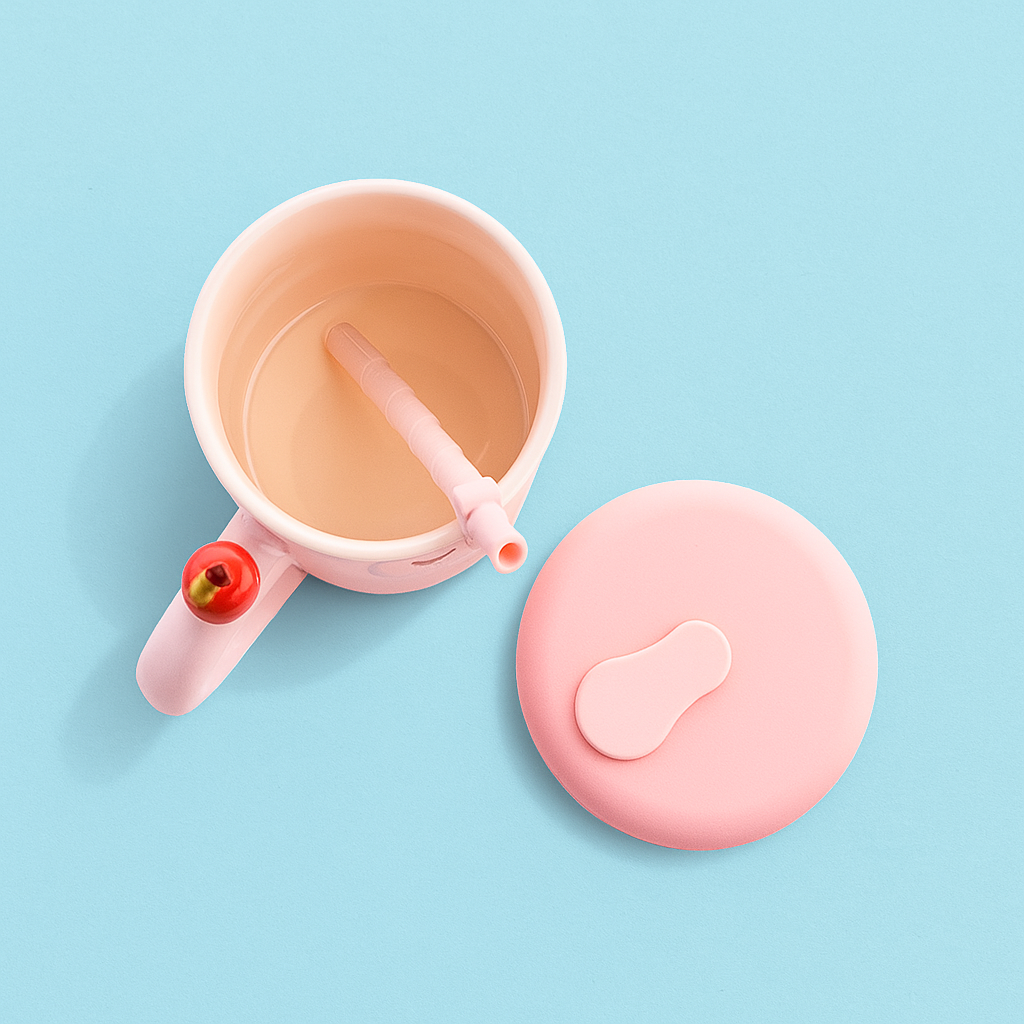 Ceramic Black Cat Mug Pink