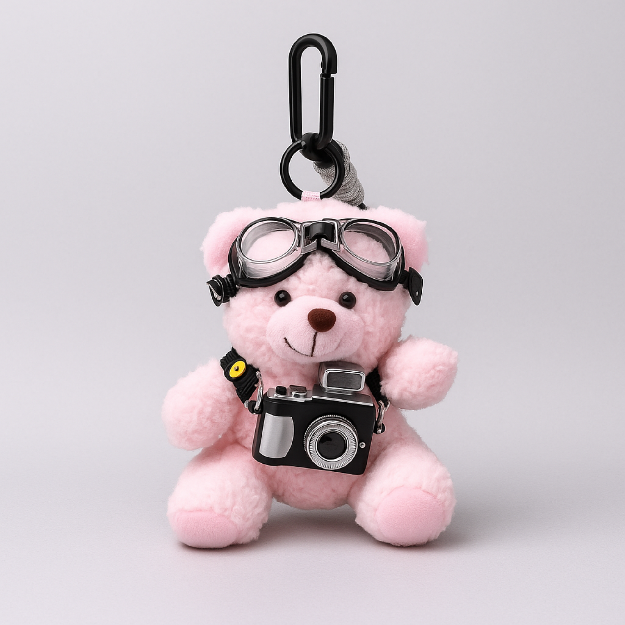 Goggles and Camera Teddy Pink Plushie Keyring