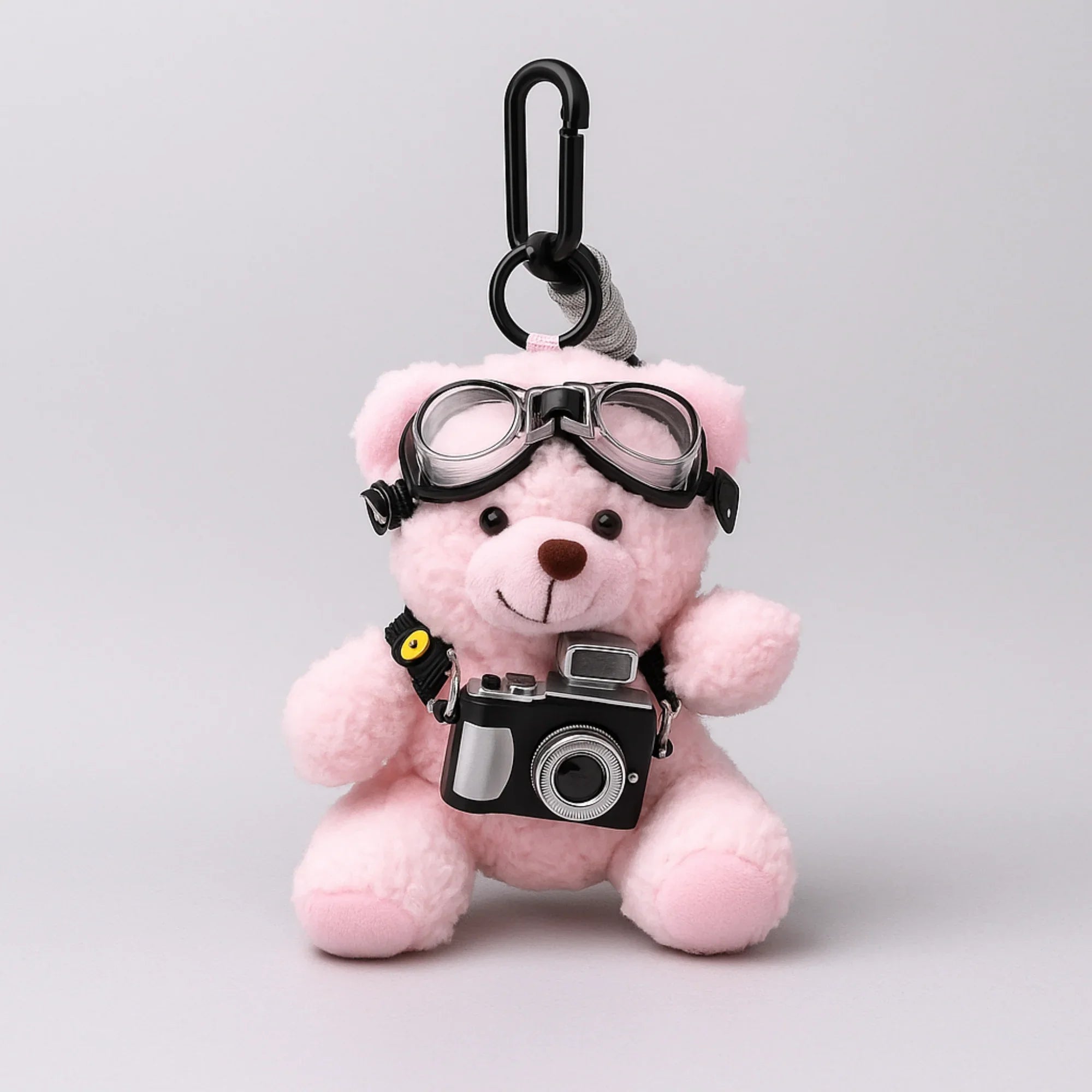 Goggles and Camera Teddy Pink Plushie Keyring