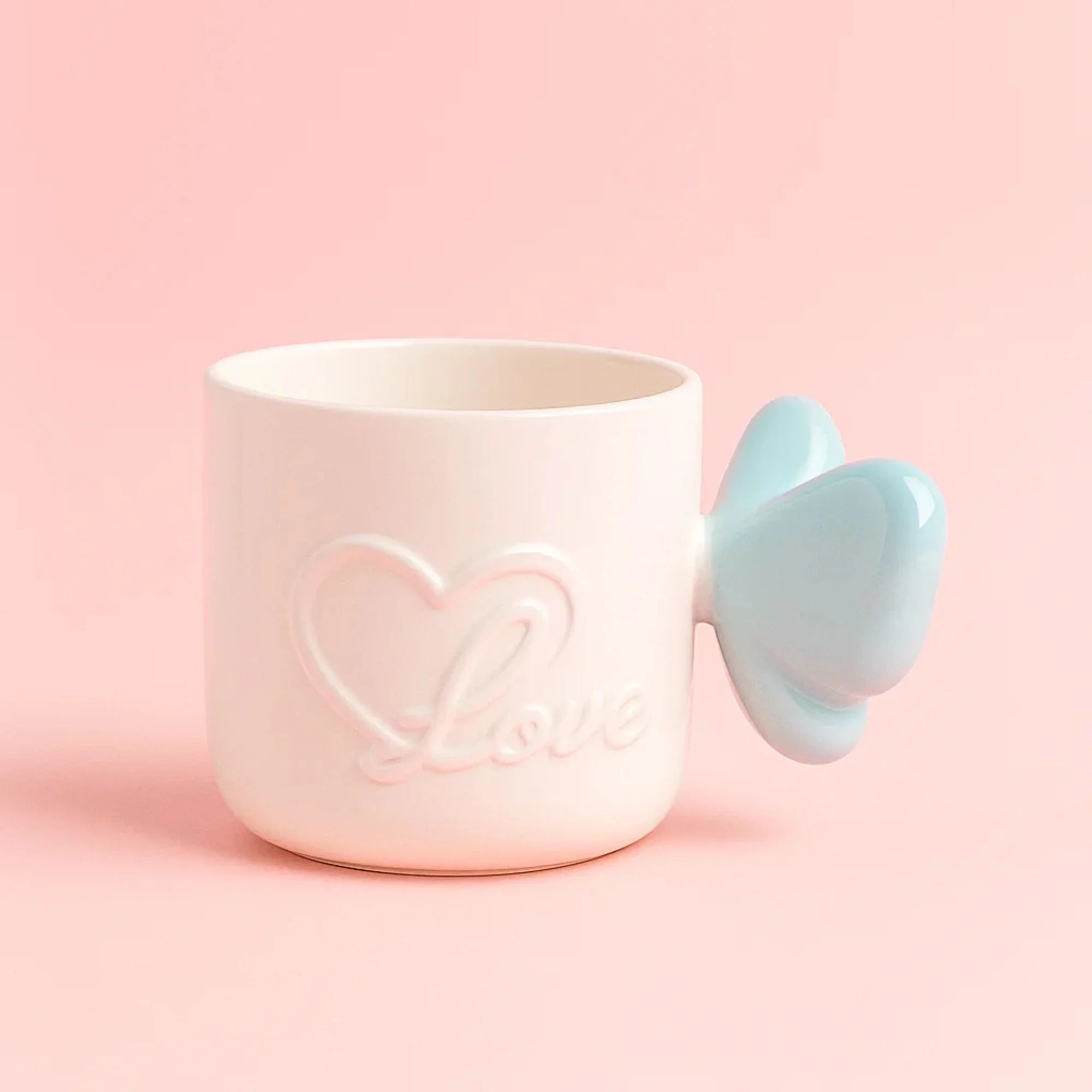 Glossy Ceramic Mug with Blue Butterfly Handle