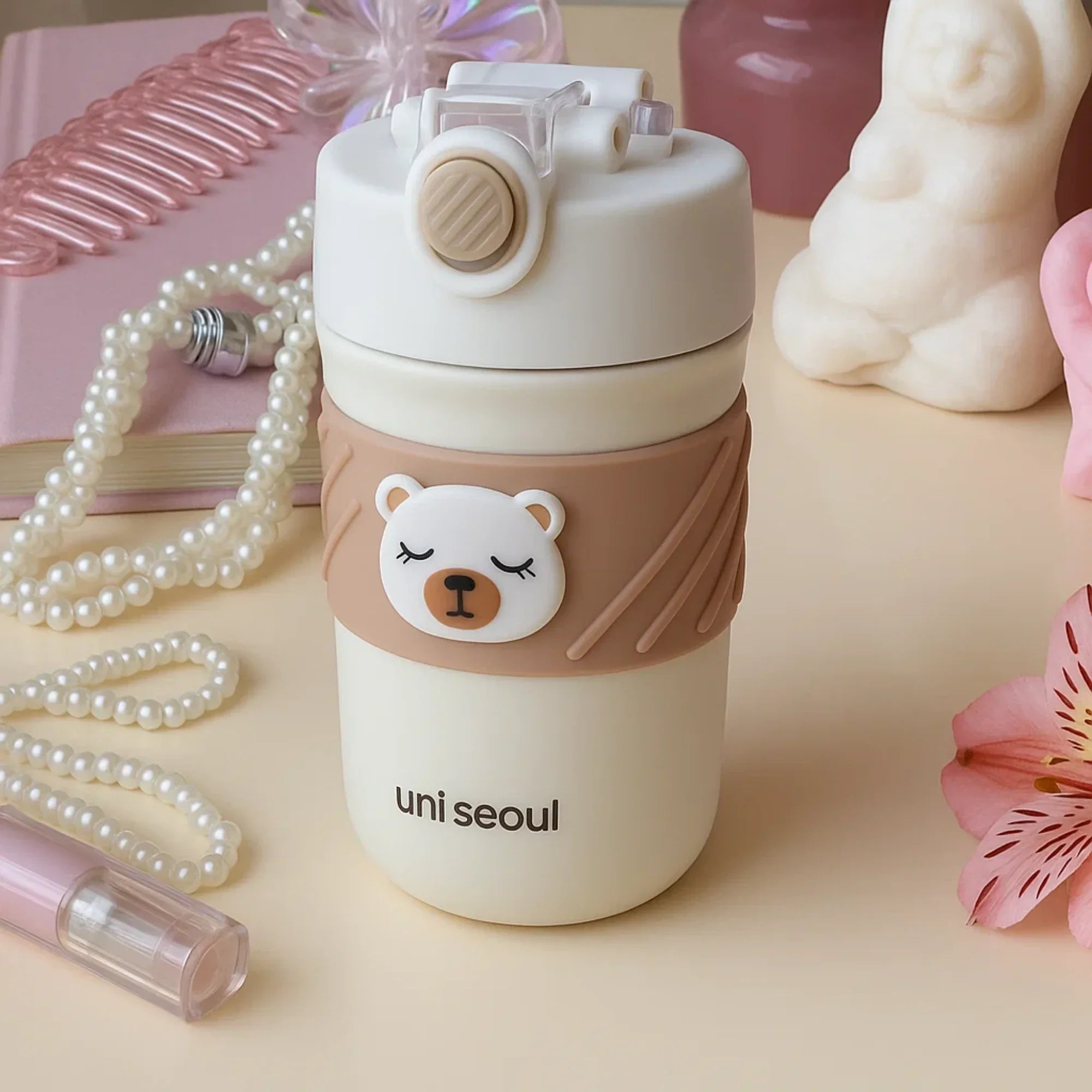 Bear Tumbler With Sleeve - Beige