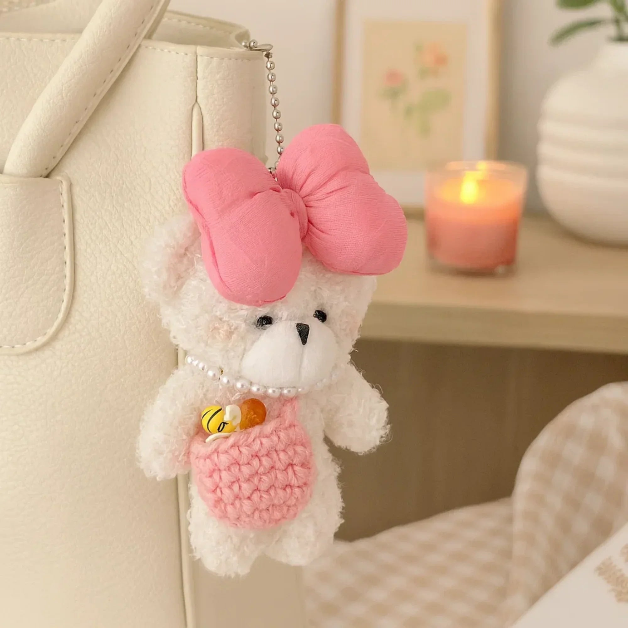 Pearl Plushie Keyring - Pink