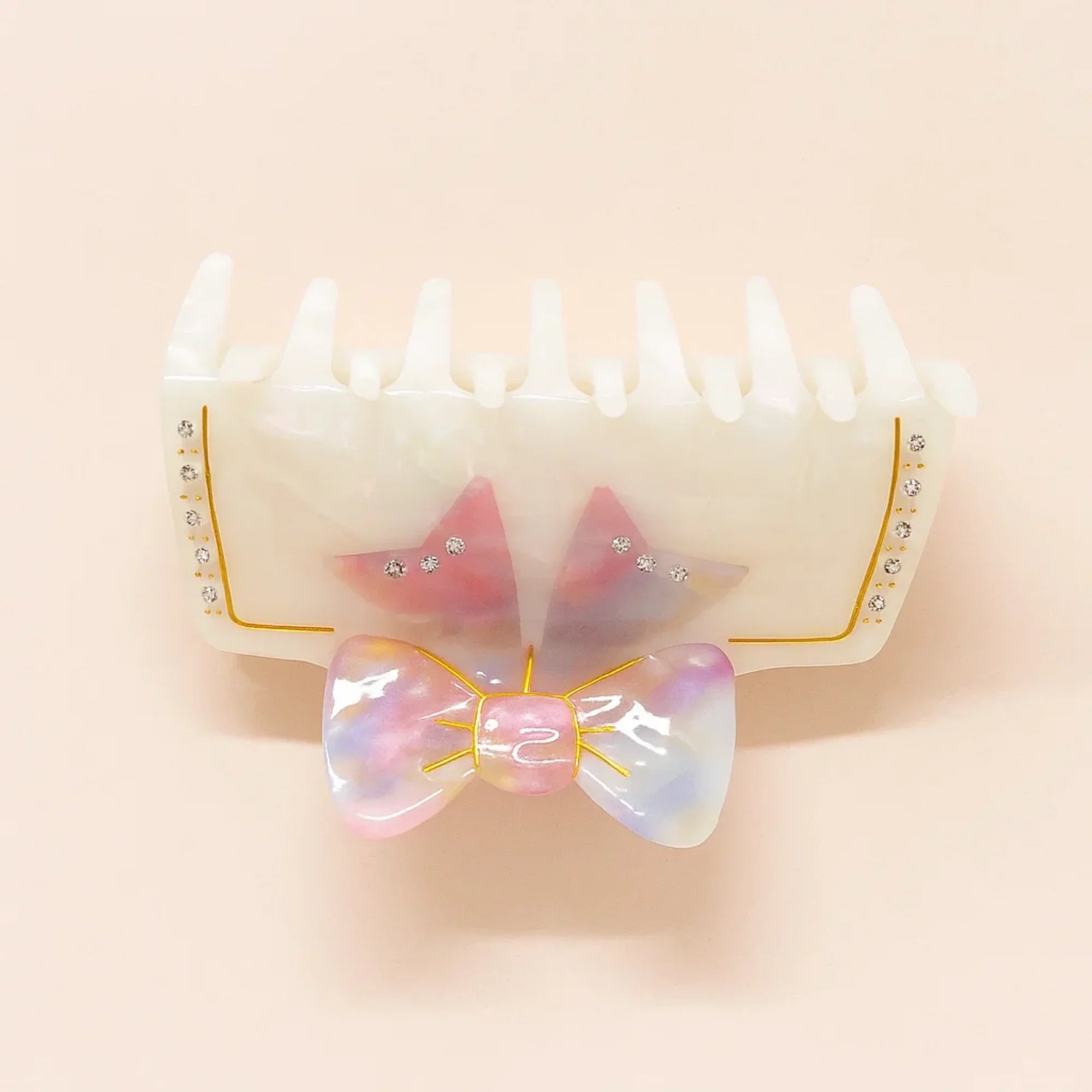 White Marble Effect Claw Clip with Pink Bow