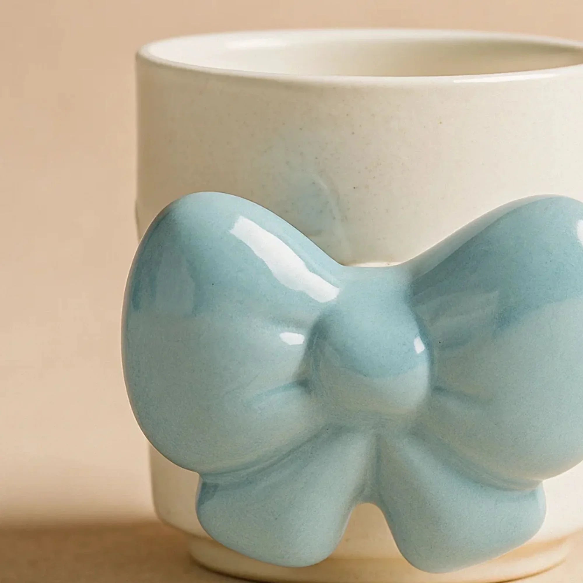 Glossy Ceramic Mug with Blue Butterfly Handle