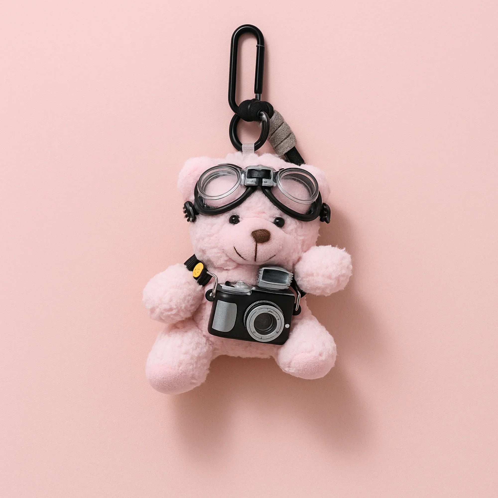 Goggles and Camera Teddy Pink Plushie Keyring