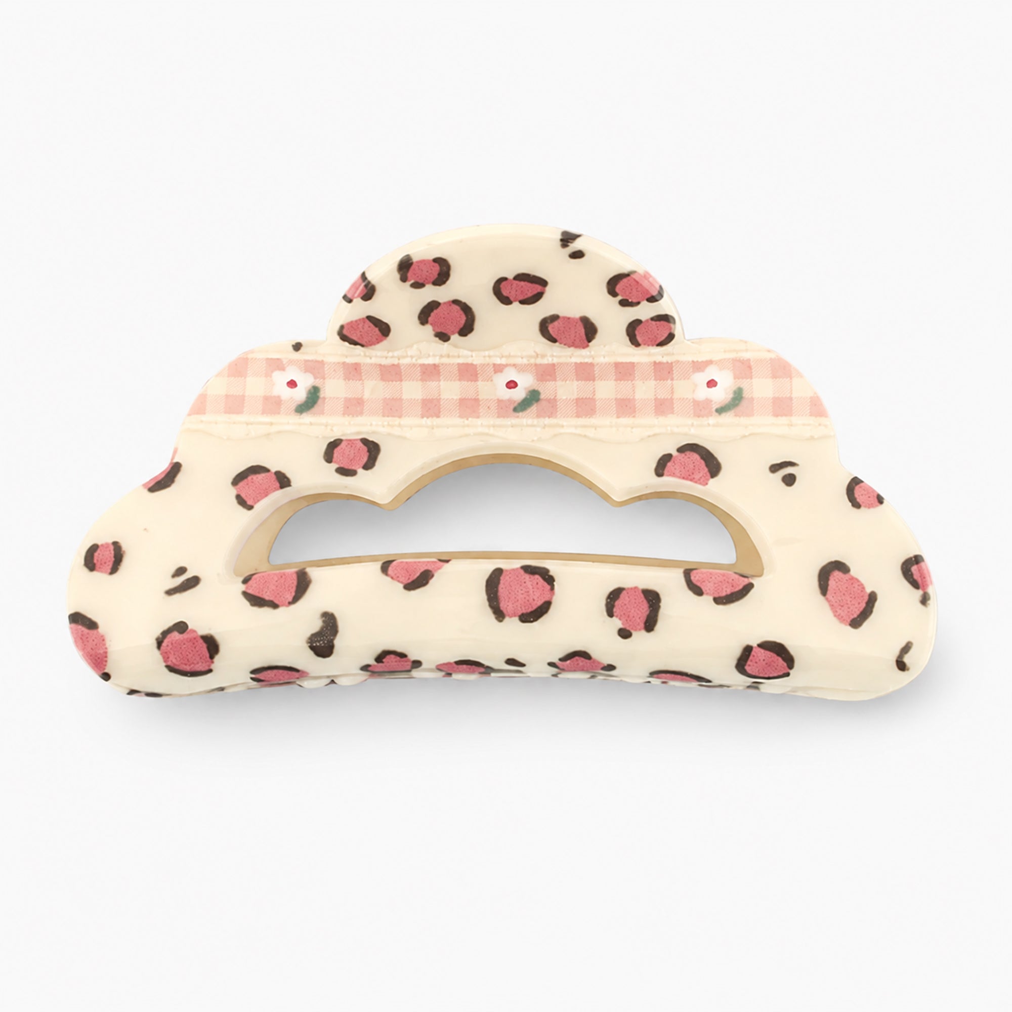 Leopard Print with Gingham Strip Claw Clip