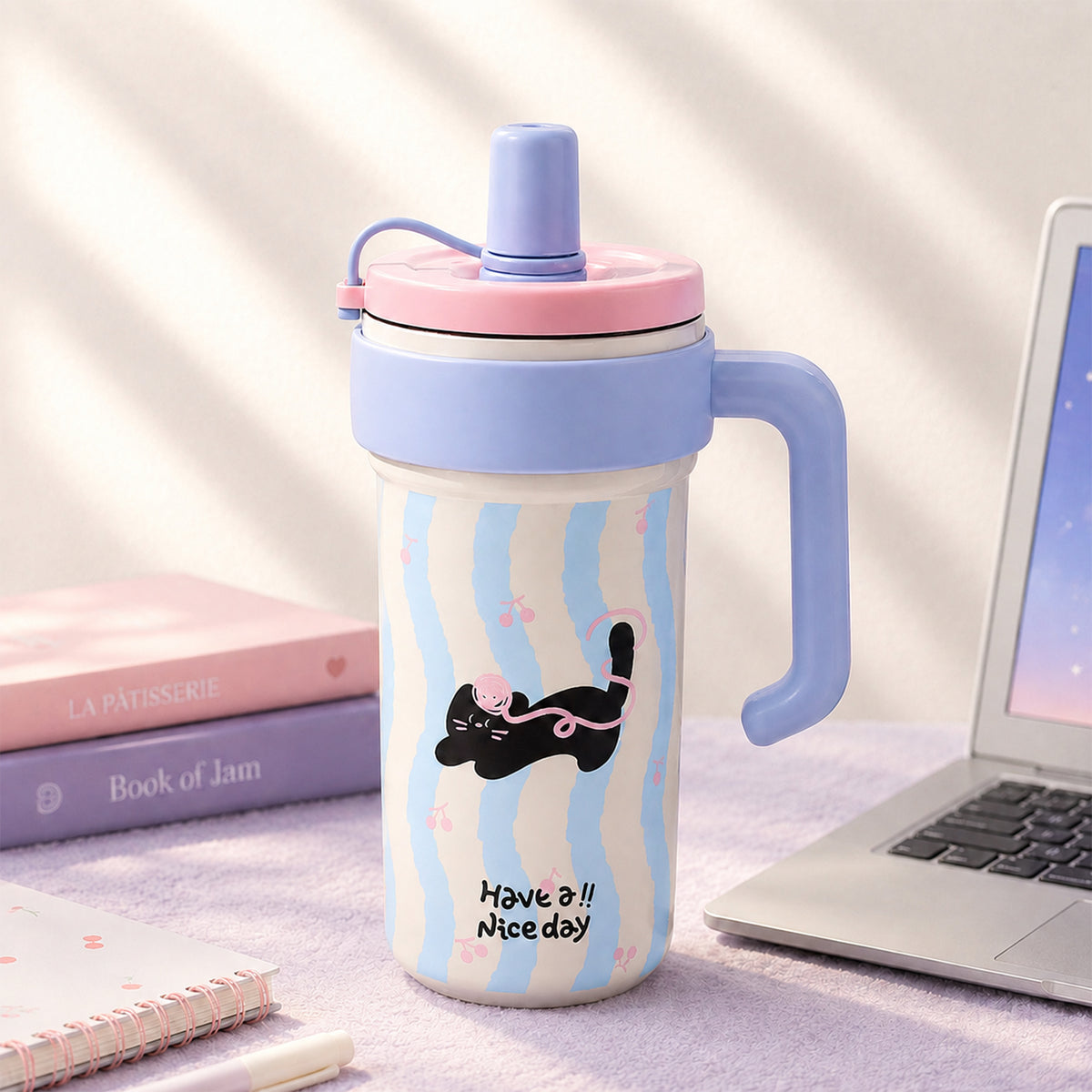 Black Cat Steel Tumbler - Blue