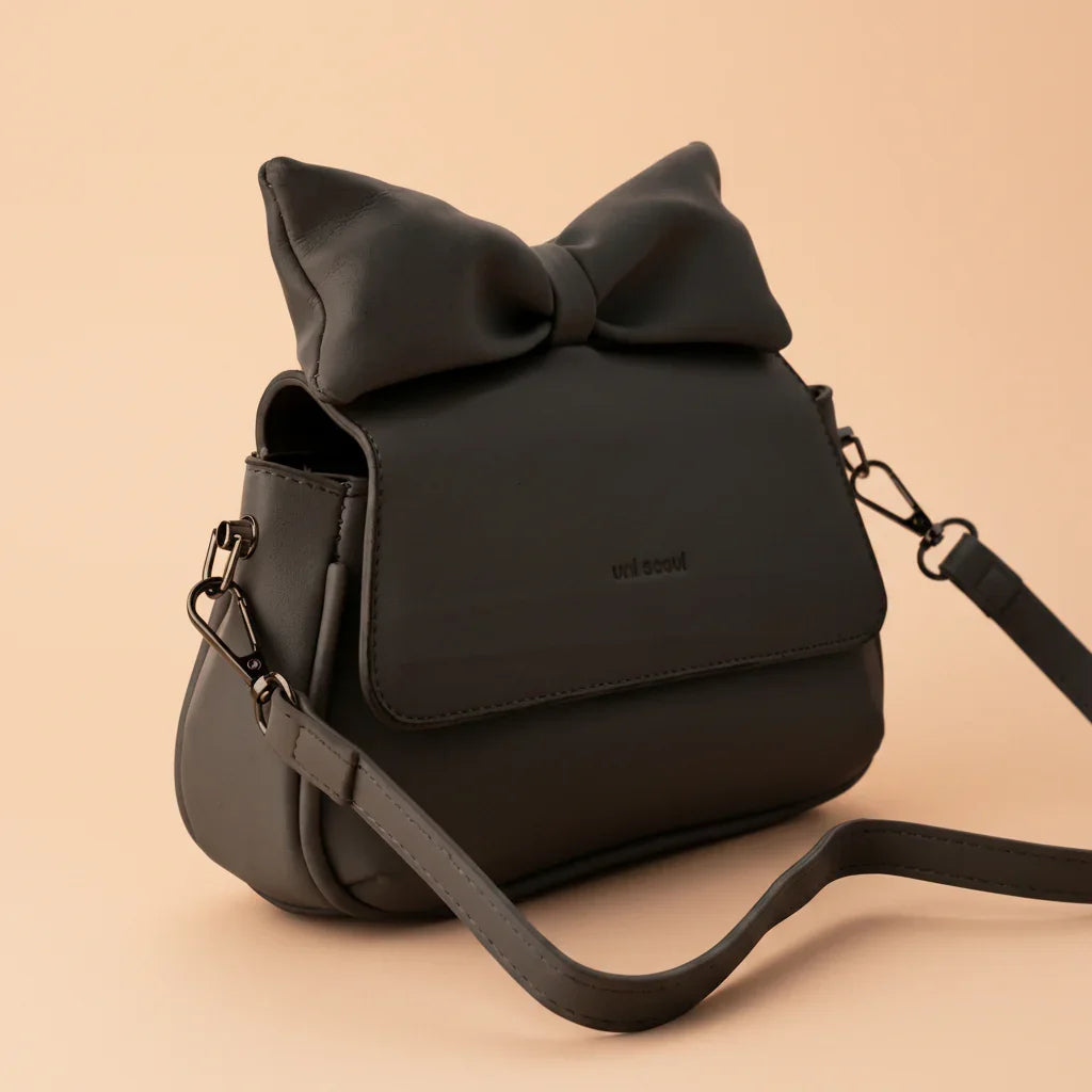 Puffed Bow Top Sling Bag - Black