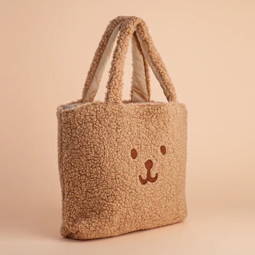 Reversible Brown Bear Furry Tote Bag