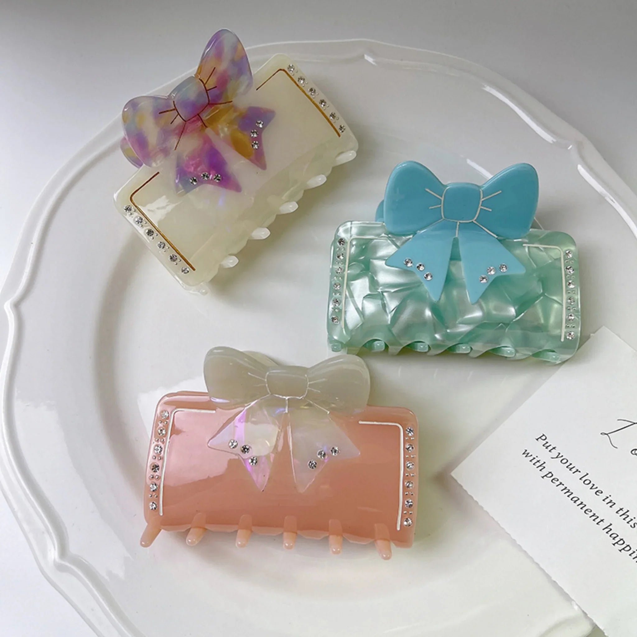 Blue Marble Effect Claw Clip with Blue Bow