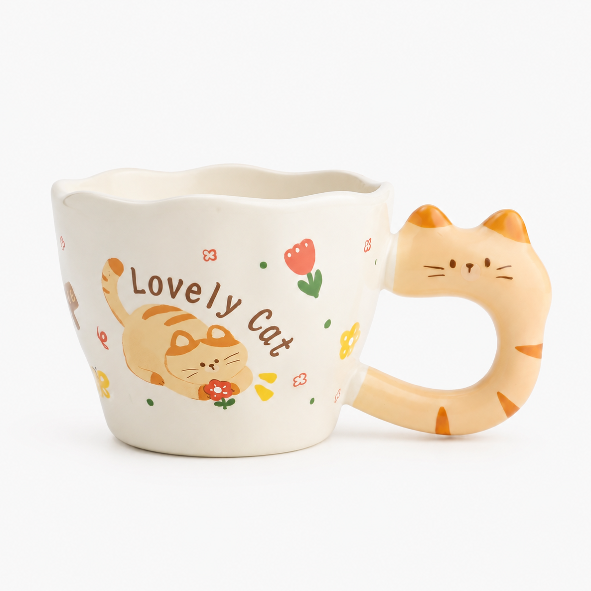 Lovely Cat Ceramic Mug with Cat Handle