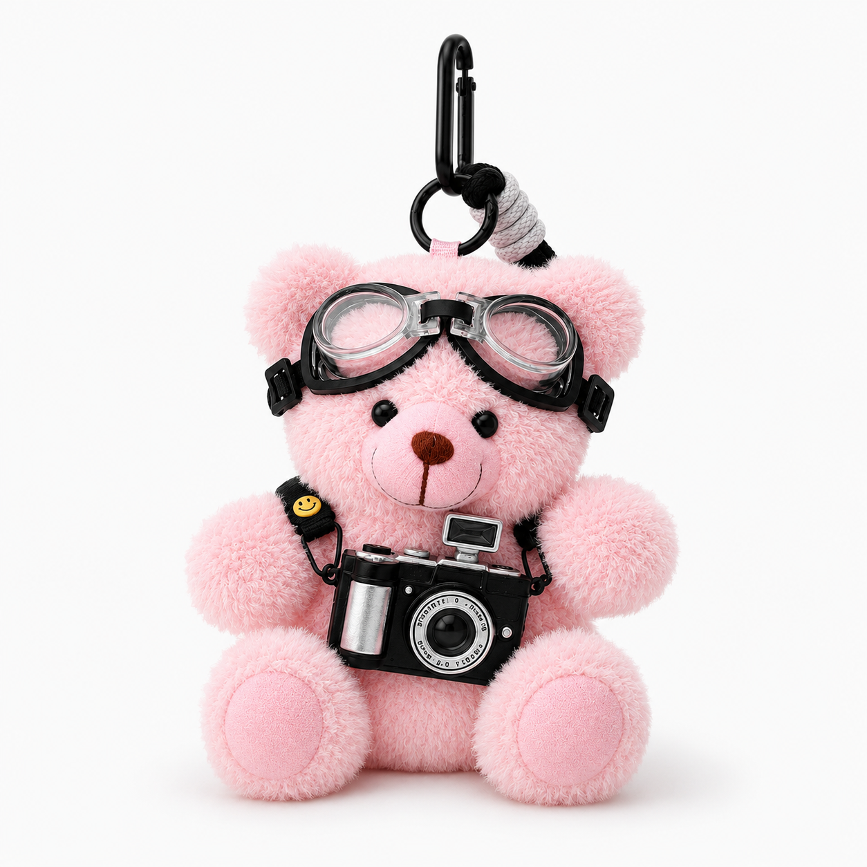 Goggles and Camera Teddy Pink Plushie Keyring
