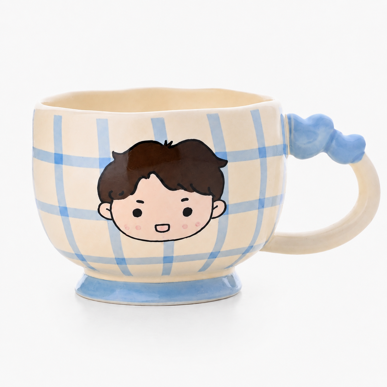 Boy Smile Gingham Mug - Blue