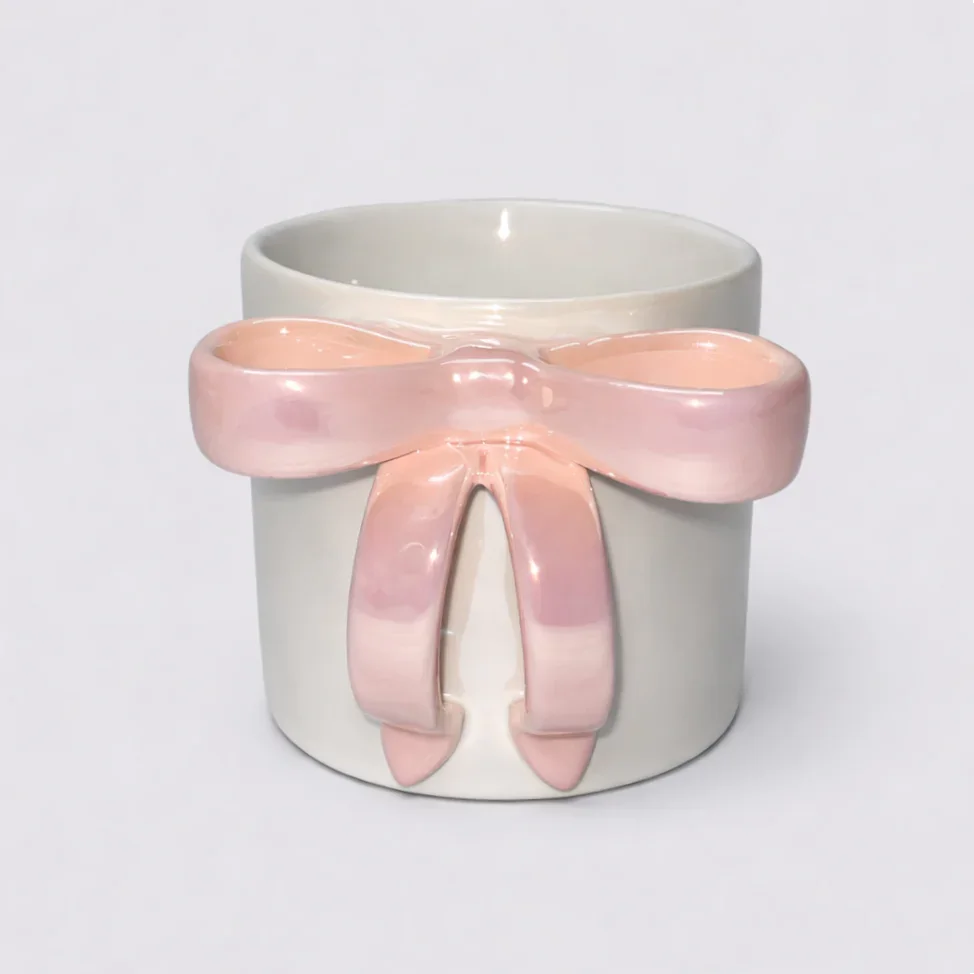 Glossy Bow Ceramic Mug Pink