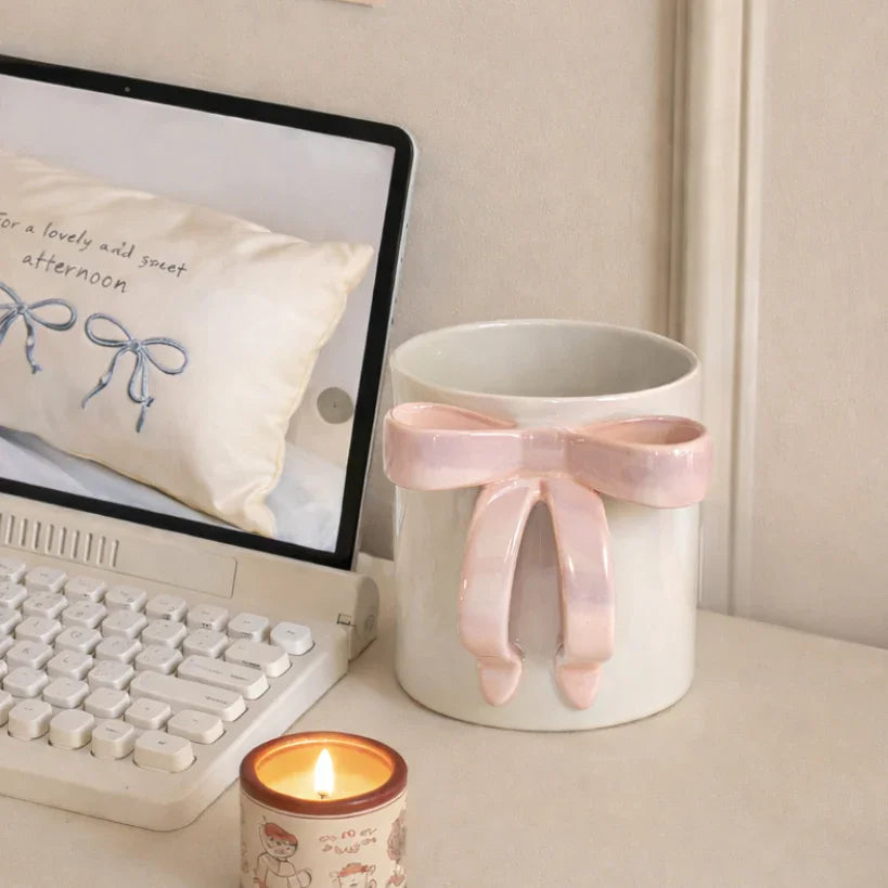 Glossy Bow Ceramic Mug Pink