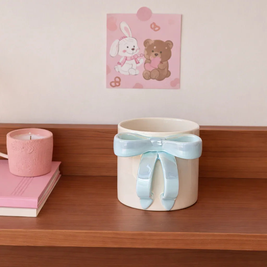Glossy Bow Ceramic Mug Blue
