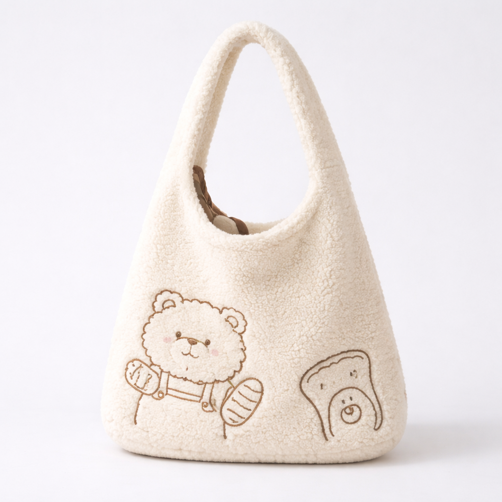 Toastie bear White Furry Tote Bag