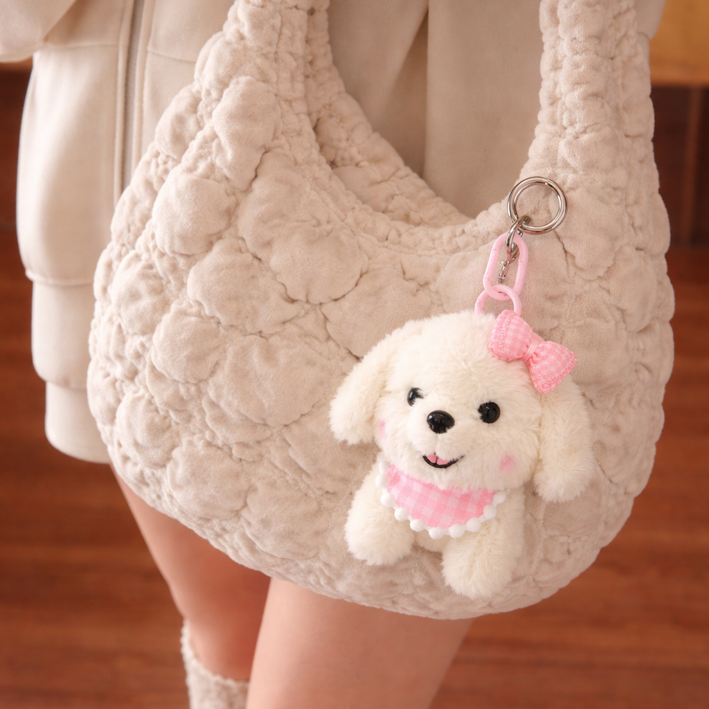 Cherry Puff Plushie Keyring - Pink