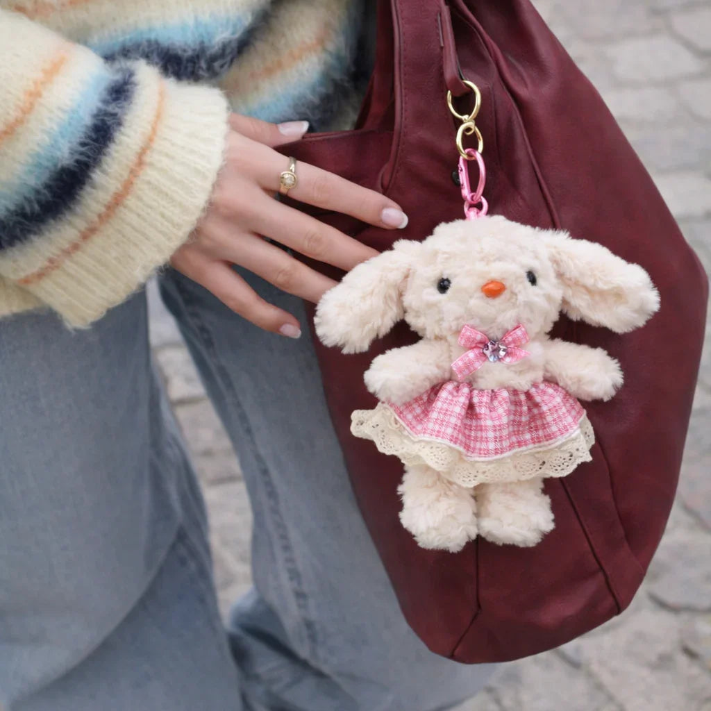 Pink Dress Bunny Plushie Keyring