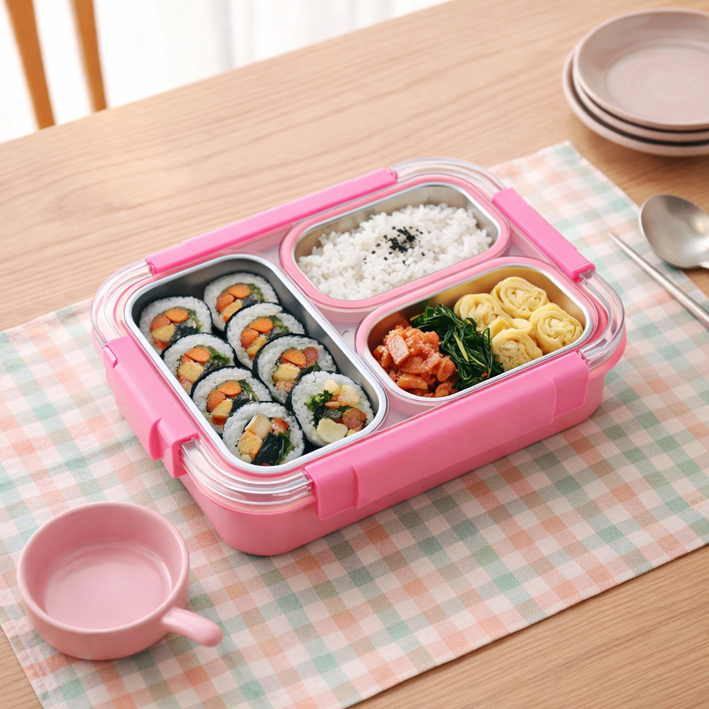Korean Bento Box 3 Grid – Pink