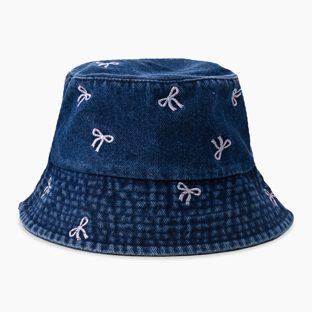 Dark Blue Bucket Hat with Bows