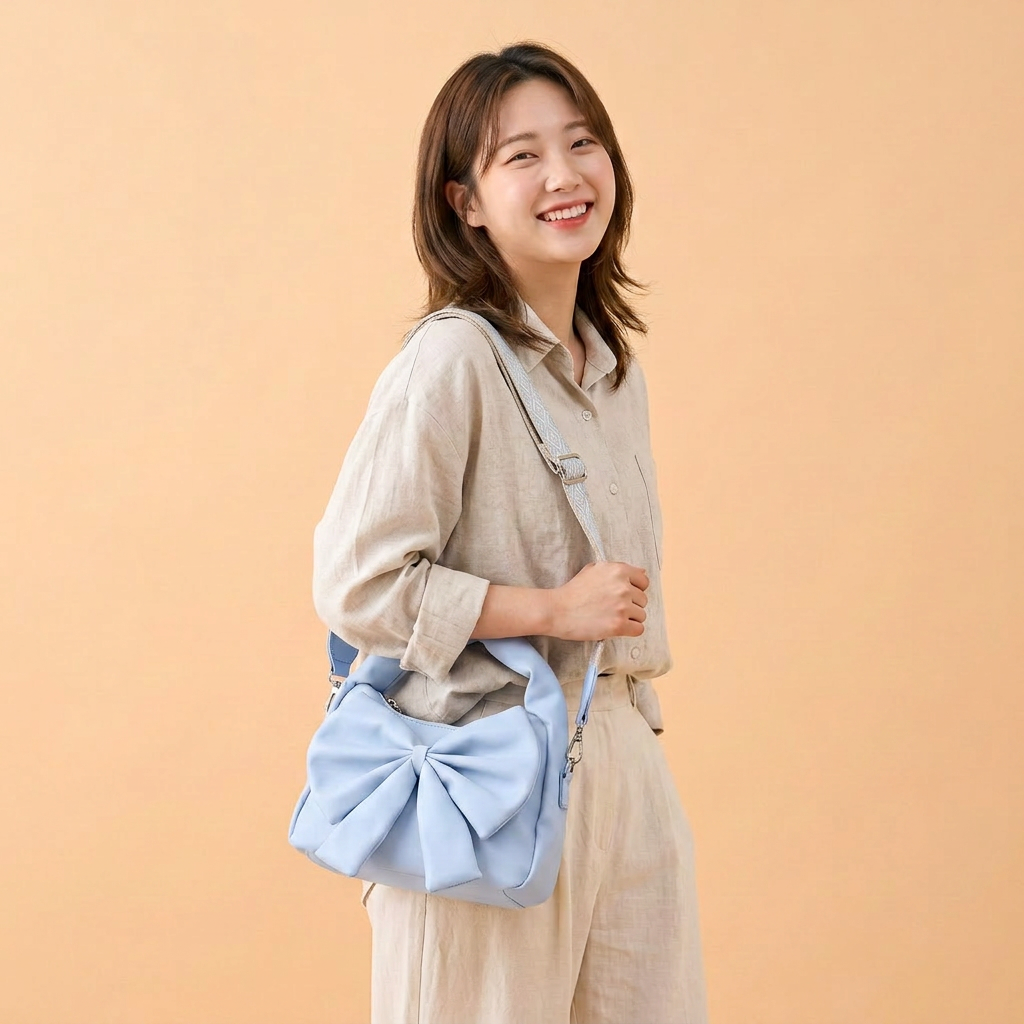 Cute Bow Sling Bag - Powder Blue