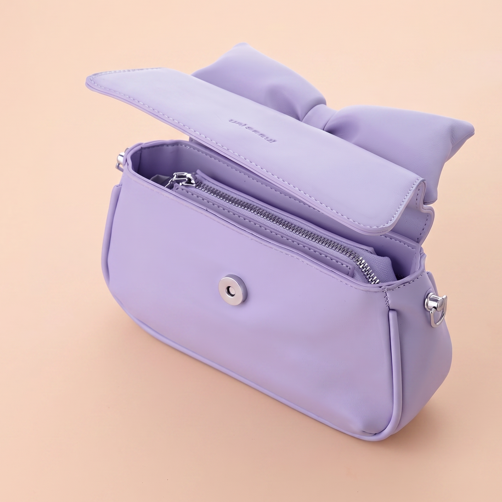 Puffed Bow Top Sling Bag - Lilac