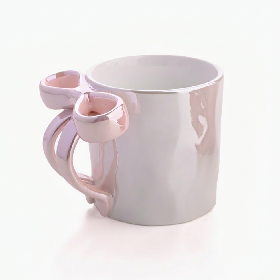 Glossy Bow Ceramic Mug Pink