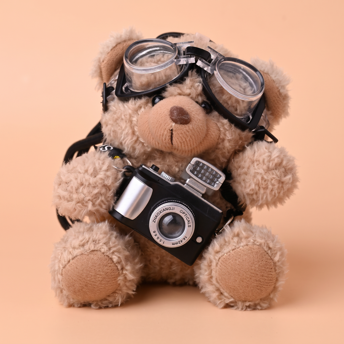 Goggles Teddy Plushie Keyring - Brown