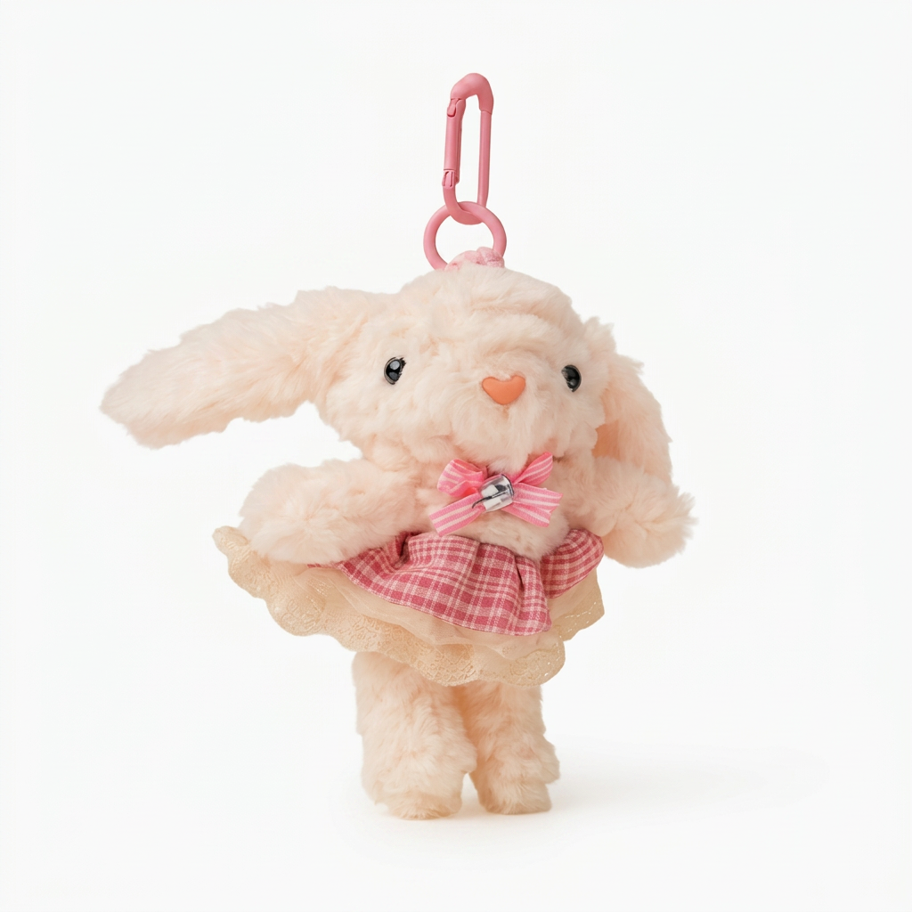 Pink Dress Bunny Plushie Keyring
