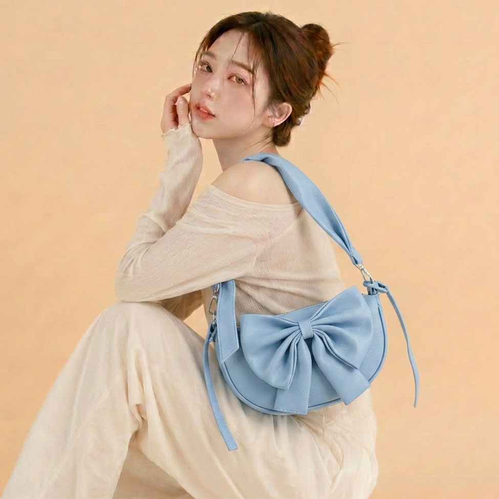 Round Bow Sling Bag - Powder Blue