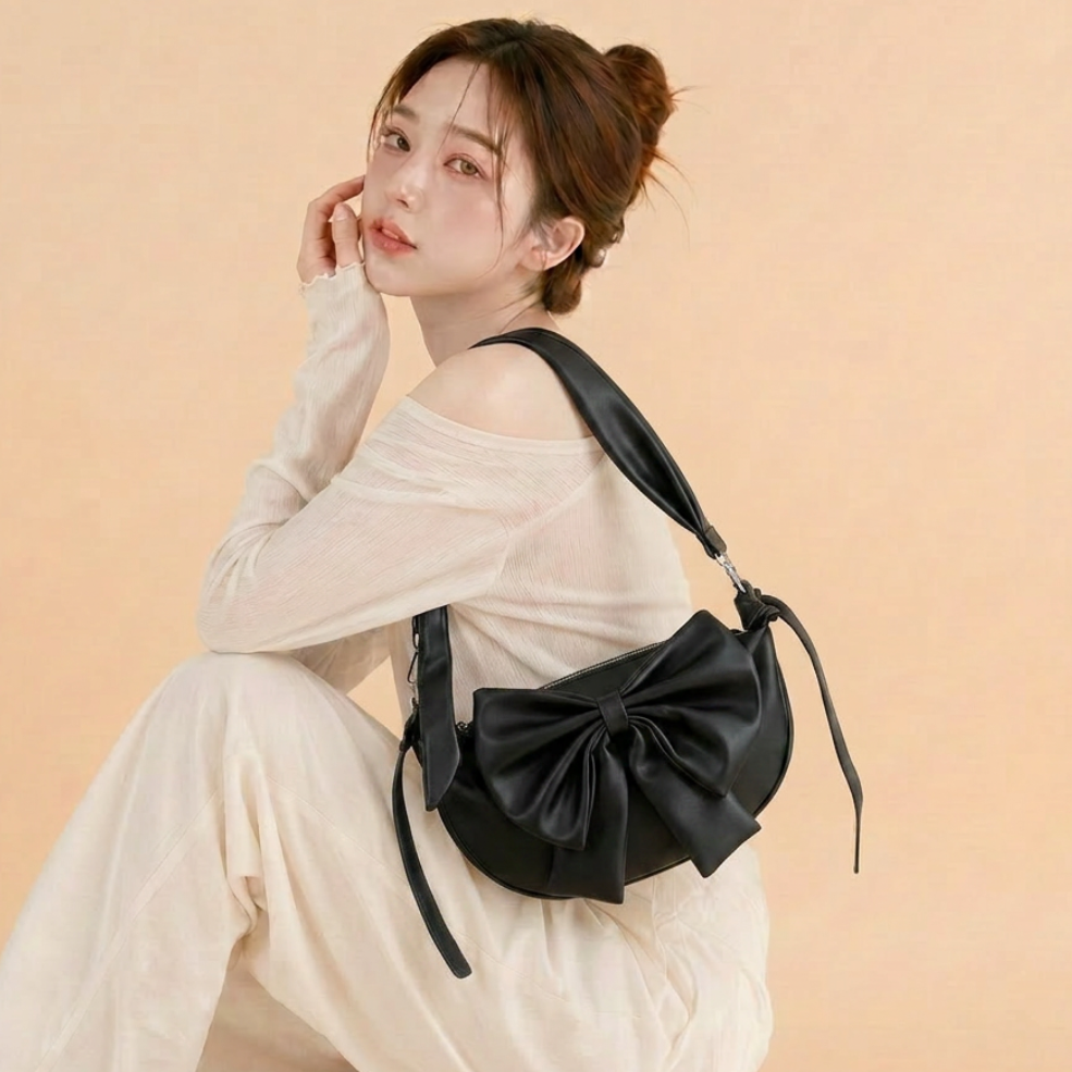 Round Bow Sling Bag - Black