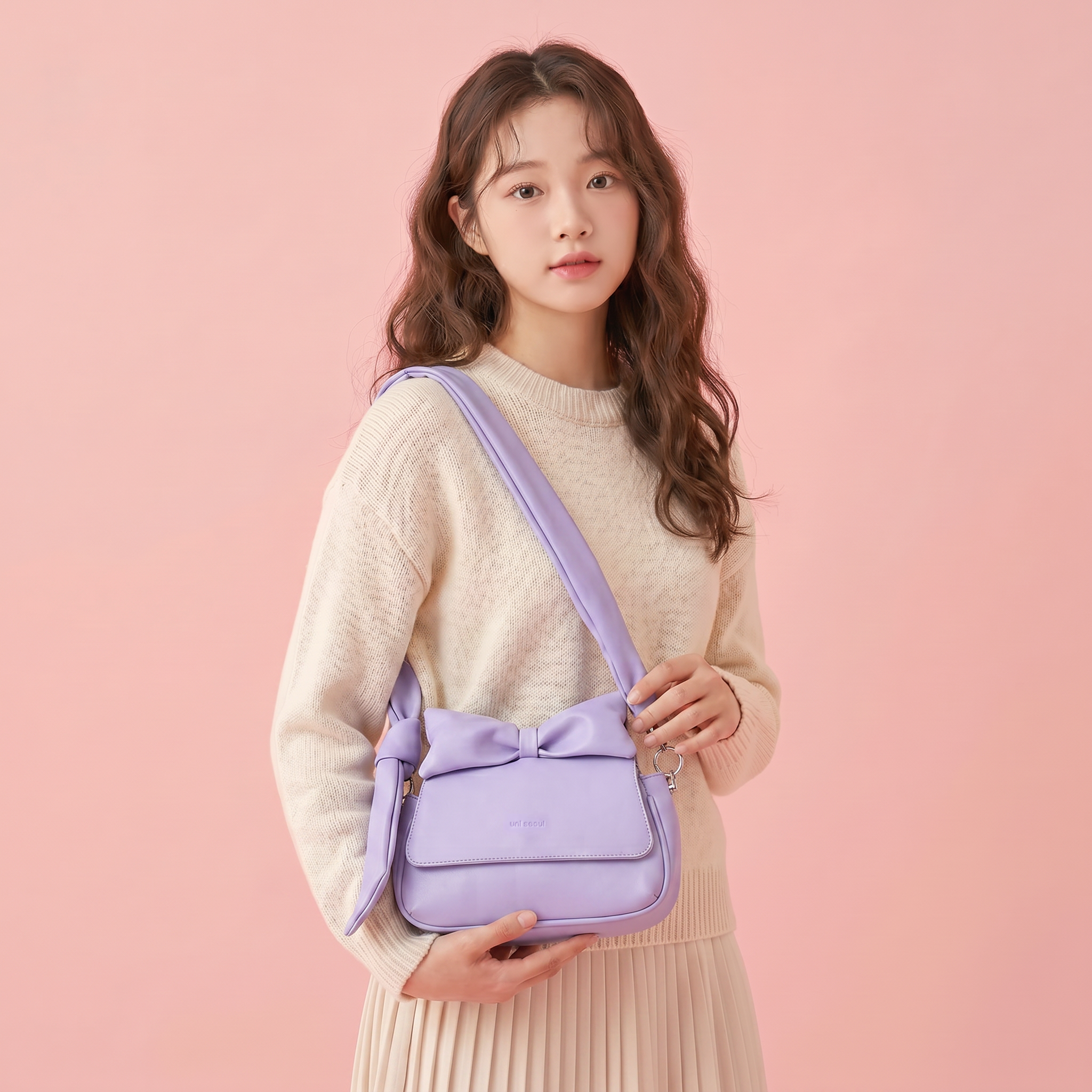 Puffed Bow Top Sling Bag - Lilac