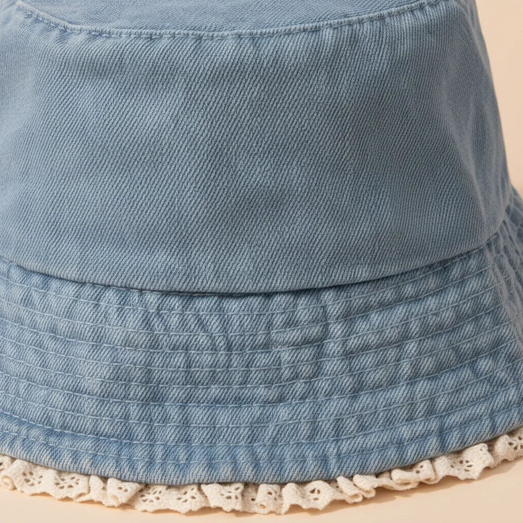 White Frills Plain Bucket Hat